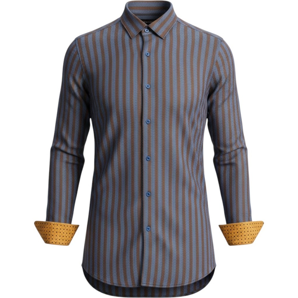 Visconti Black Mens Large Button Down Shirt Blue Bronze Stripe Orange Polka Dot